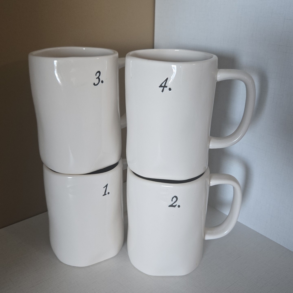 Rae Dunn Numbered White Ceramic Mug Set